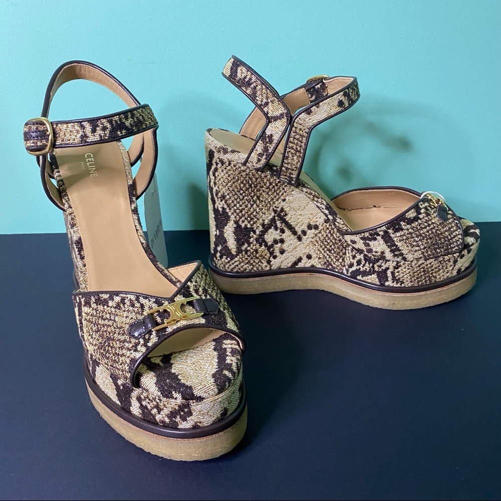 CELINE Jacquard Printed Wedge Sandals - Picture 6 of 15